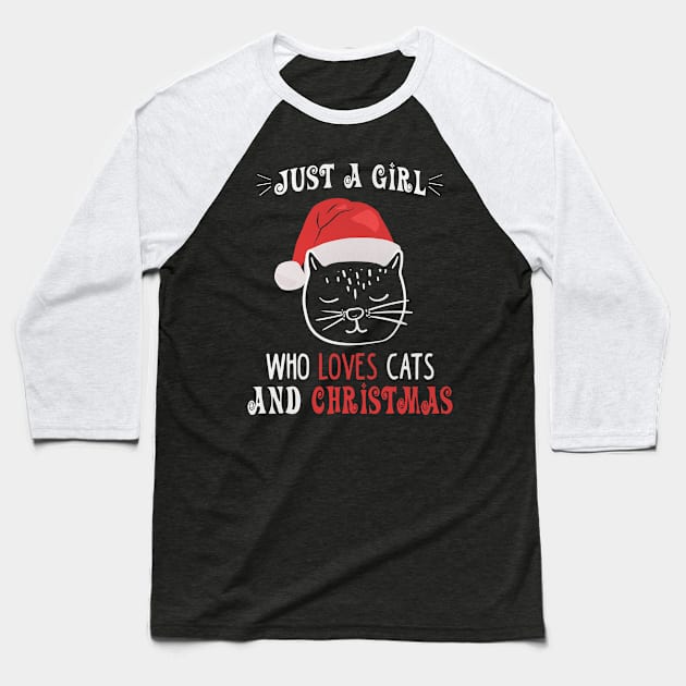 Just A Girl Who Loves Cats And Christmas Baseball T-Shirt by funkyteesfunny